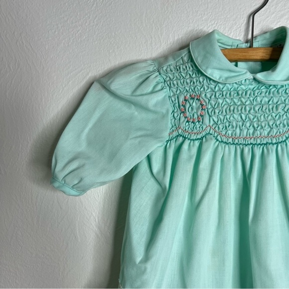 Vintage Polly Flinders Green Hand Smocked Lace Trim Circle Dress Size 2 Toddler - Picture 4 of 12